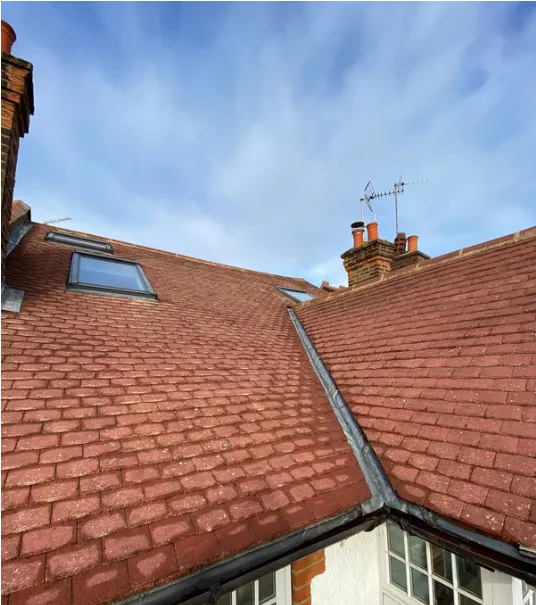 The same tiled roof after cleaning