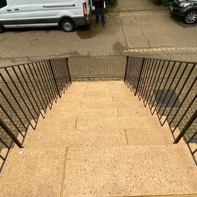 The same stairs after pressure washing